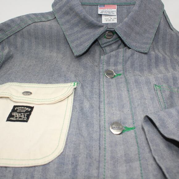 XL PointerBrand LCKing FisherStripe Chore Coat DrillDuckPocket GreenStitch USA - Picture 16 of 16